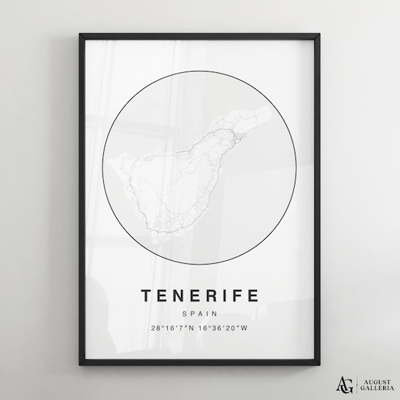 Tenerife Spain Minimalist Island Map Poster with Coordinates