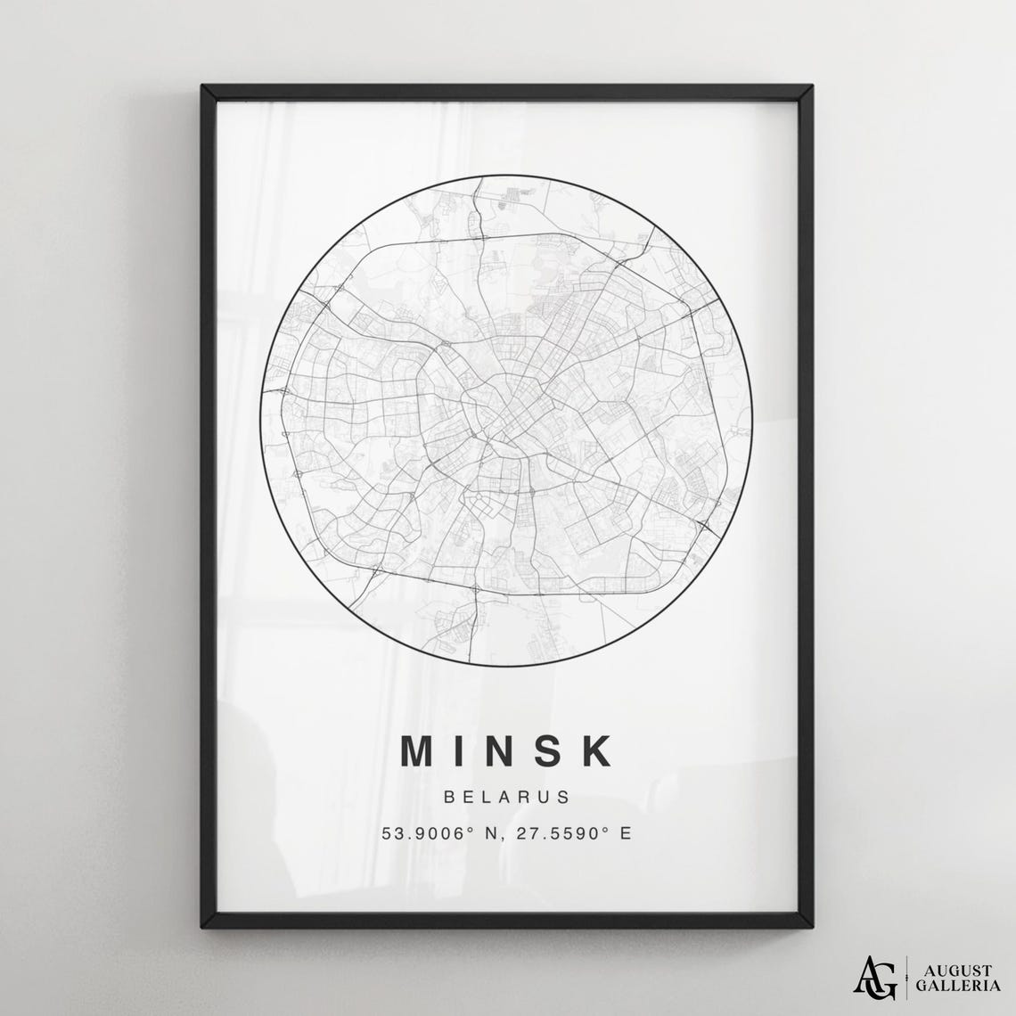 Minsk Belarus Circular City Map Black And White Minimalist Poster