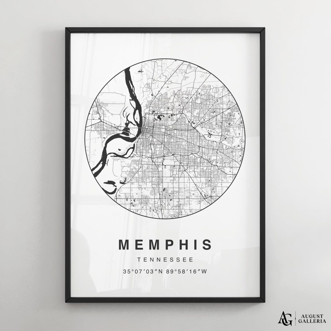 Memphis Tennessee Circular Map Black And White Minimalist Poster