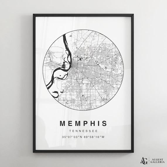 Memphis Tennessee Circular Map Black And White Minimalist Poster