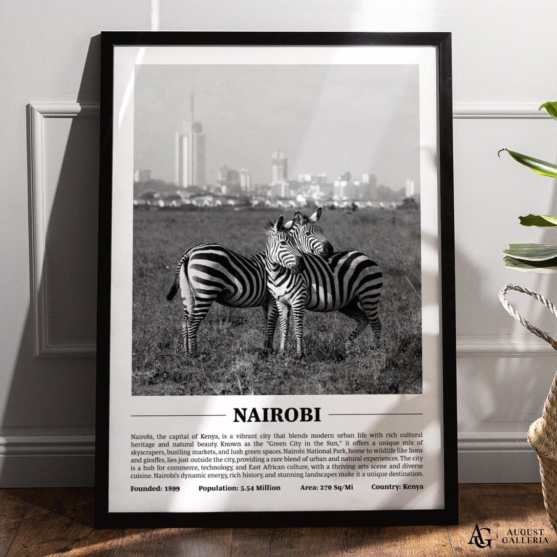 Nairobi Black White City Print, Modern Poster