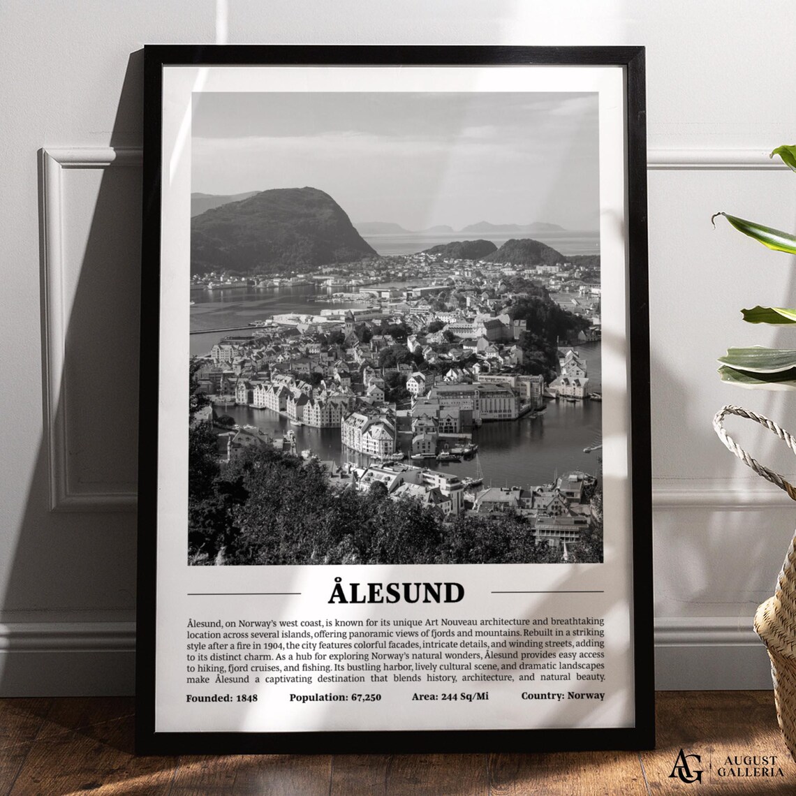 Ålesund Art Nouveau Waterfront Black And White Norway Photo Poster