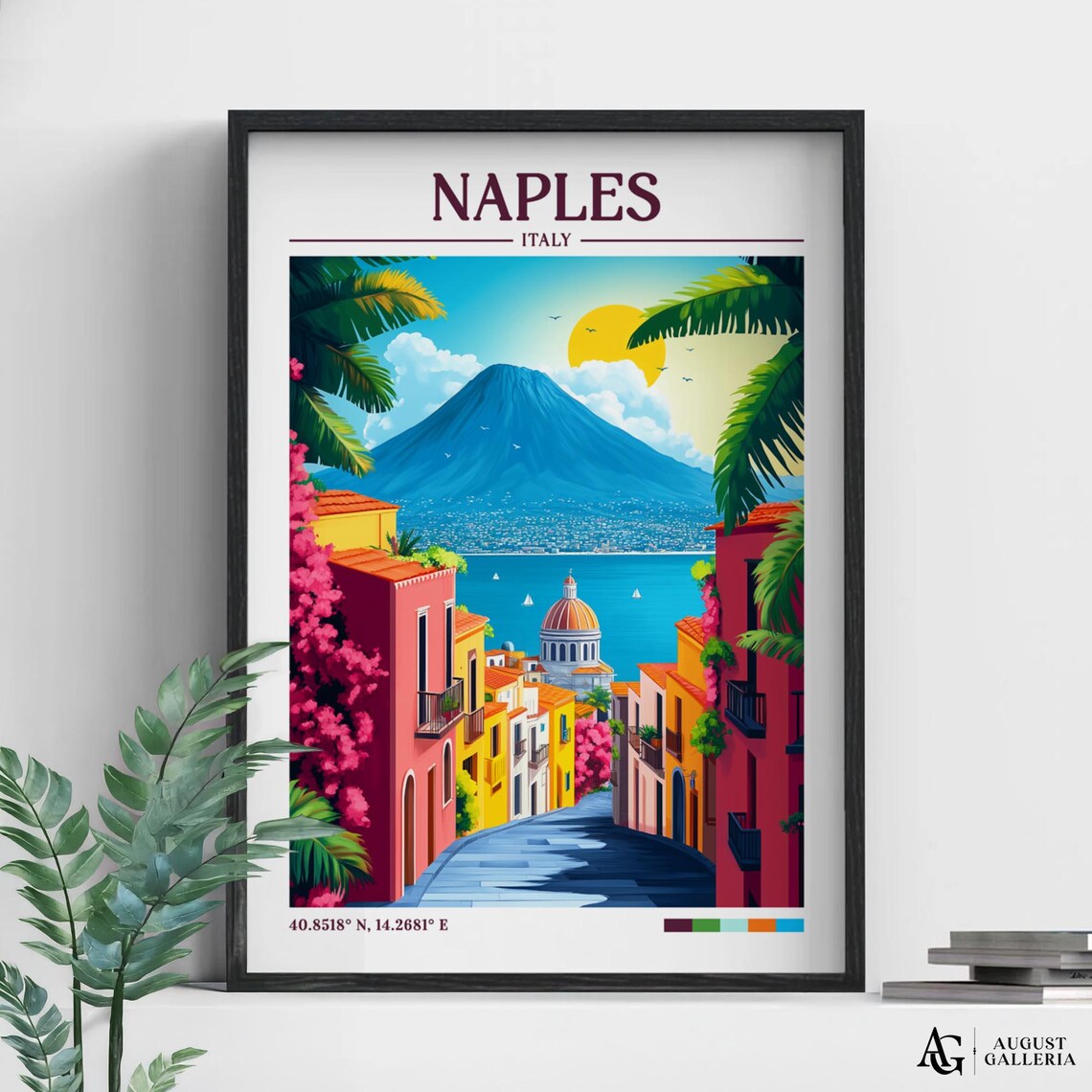 Naples Italy Retro Travel Poster, Wanderlust Illustration