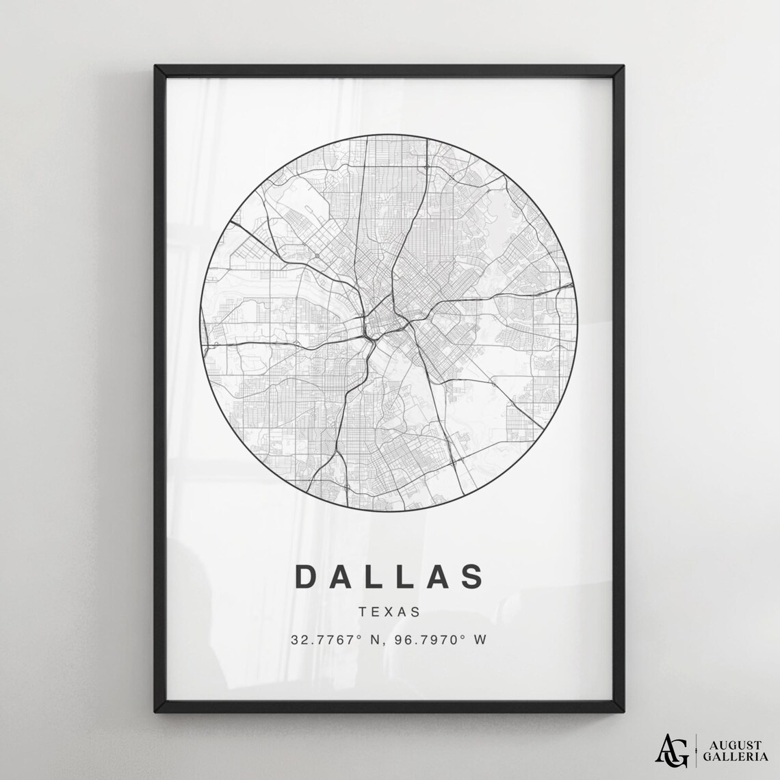 Dallas Texas Minimalist Black White Circular Street Map Poster