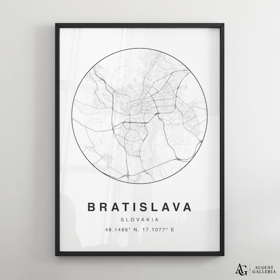 Minimalist Bratislava Slovakia City Map Circle Coordinates Print