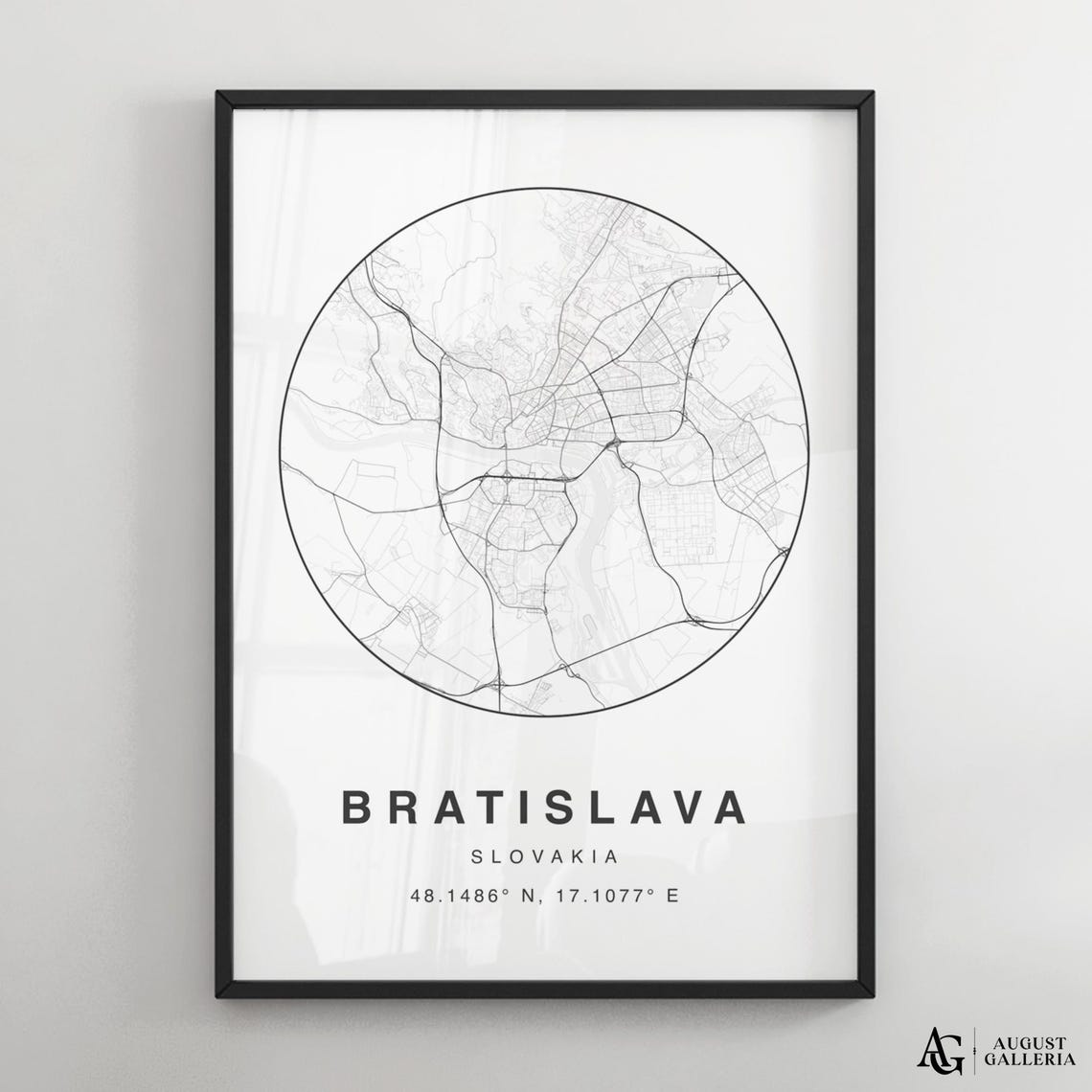 Minimalist Bratislava Slovakia City Map Circle Coordinates Print