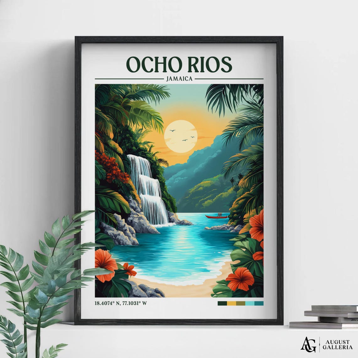 Ocho Rios Retro Travel Print Wall Art Framed Canvas Poster Illustration Wanderlust