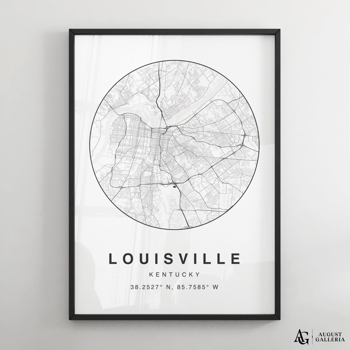 Louisville Kentucky Circular City Map Minimalist Black White Poster