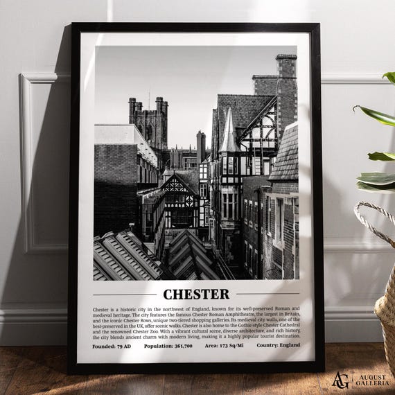 Chester Black White City Print, Modern Poster Art