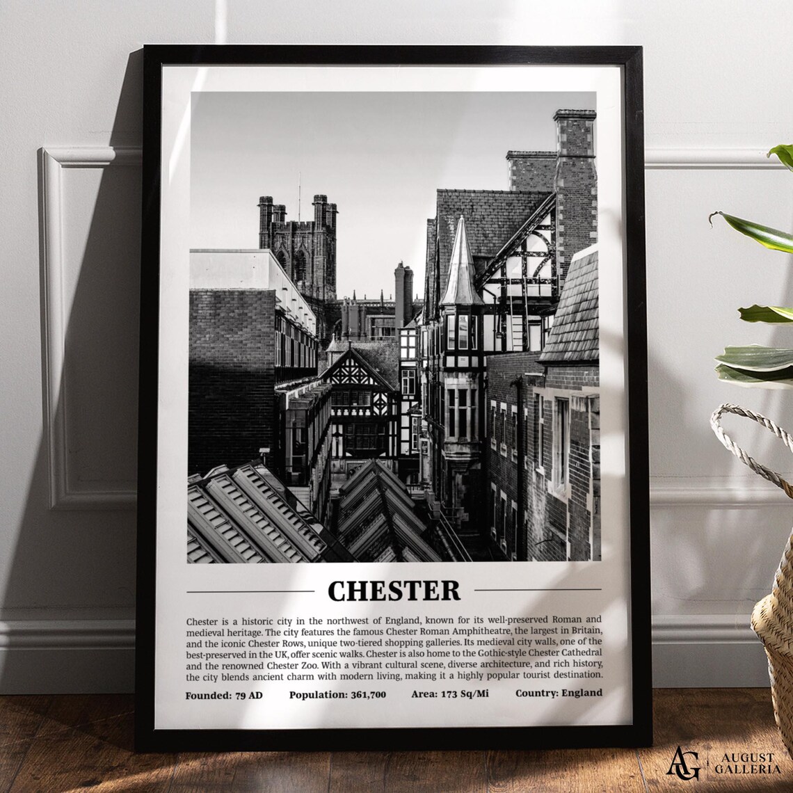 Chester Black White City Print, Modern Poster Art