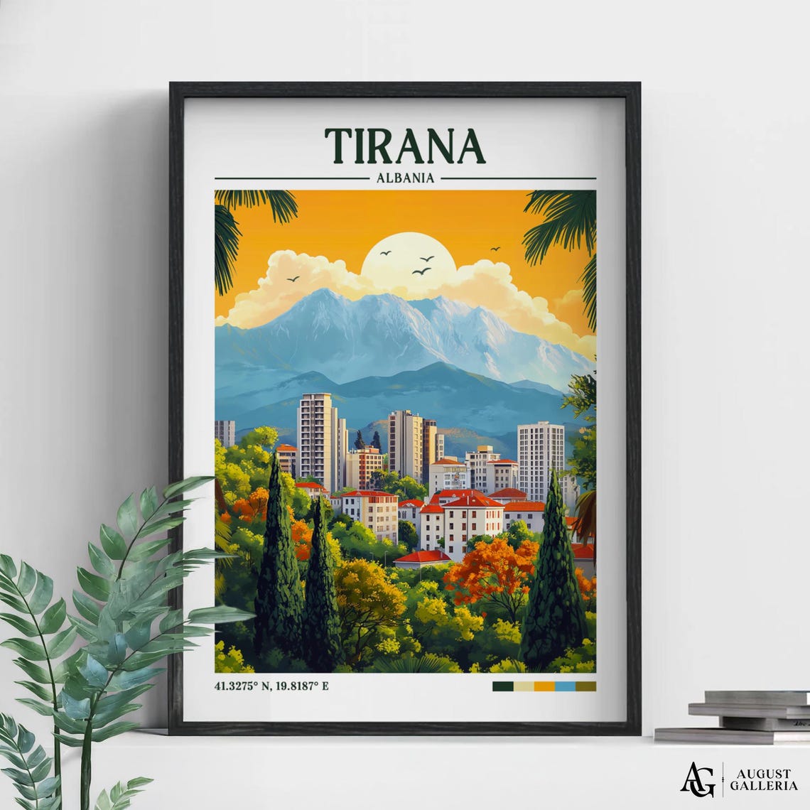 Tirana Albania Retro Travel Print Wall Art Framed Canvas Poster Illustration Wanderlust