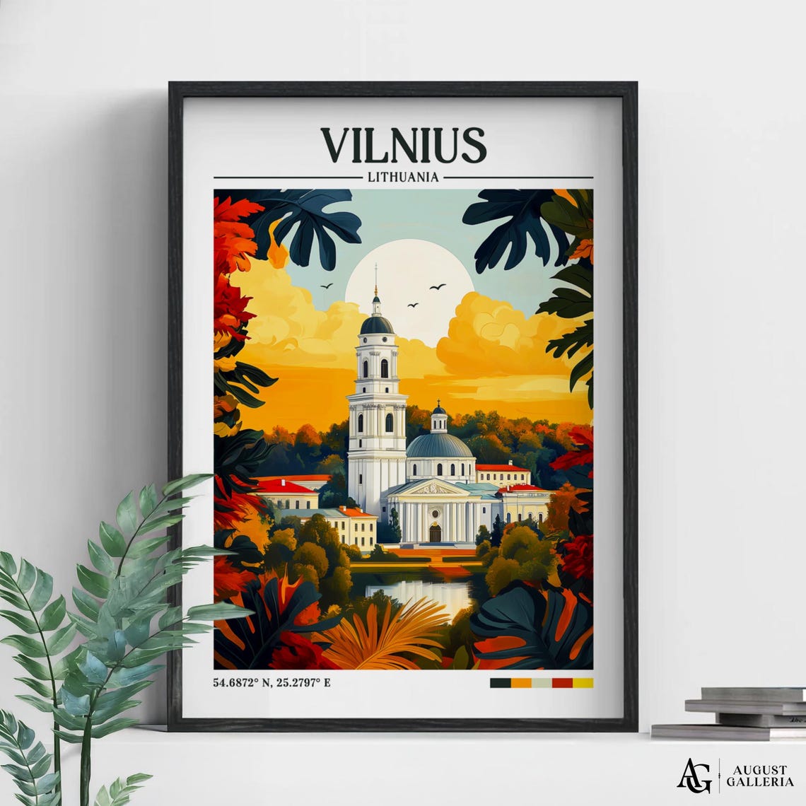 Vilnius Lithuania Retro Travel Print Wall Art Framed Canvas Poster Illustration Wanderlust