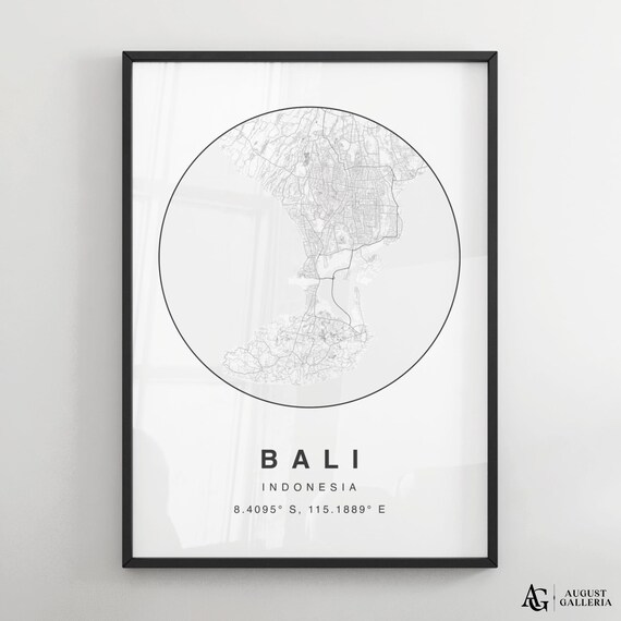 Bali Indonesia Minimalist Circular Street Map Decor Travel Poster