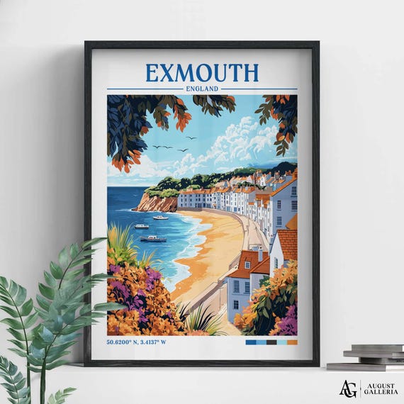 Exmouth England Retro Travel Print Wanderlust Posters Illustration Wall Art Framed Prints Canvas Poster