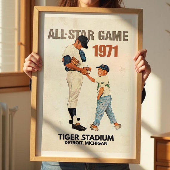 Retro Baseball Art Print Detroit Michigan Baseball Poster Vintage Sports Fan Gift Baseball Decor Home Office Sports Wall Art Gift