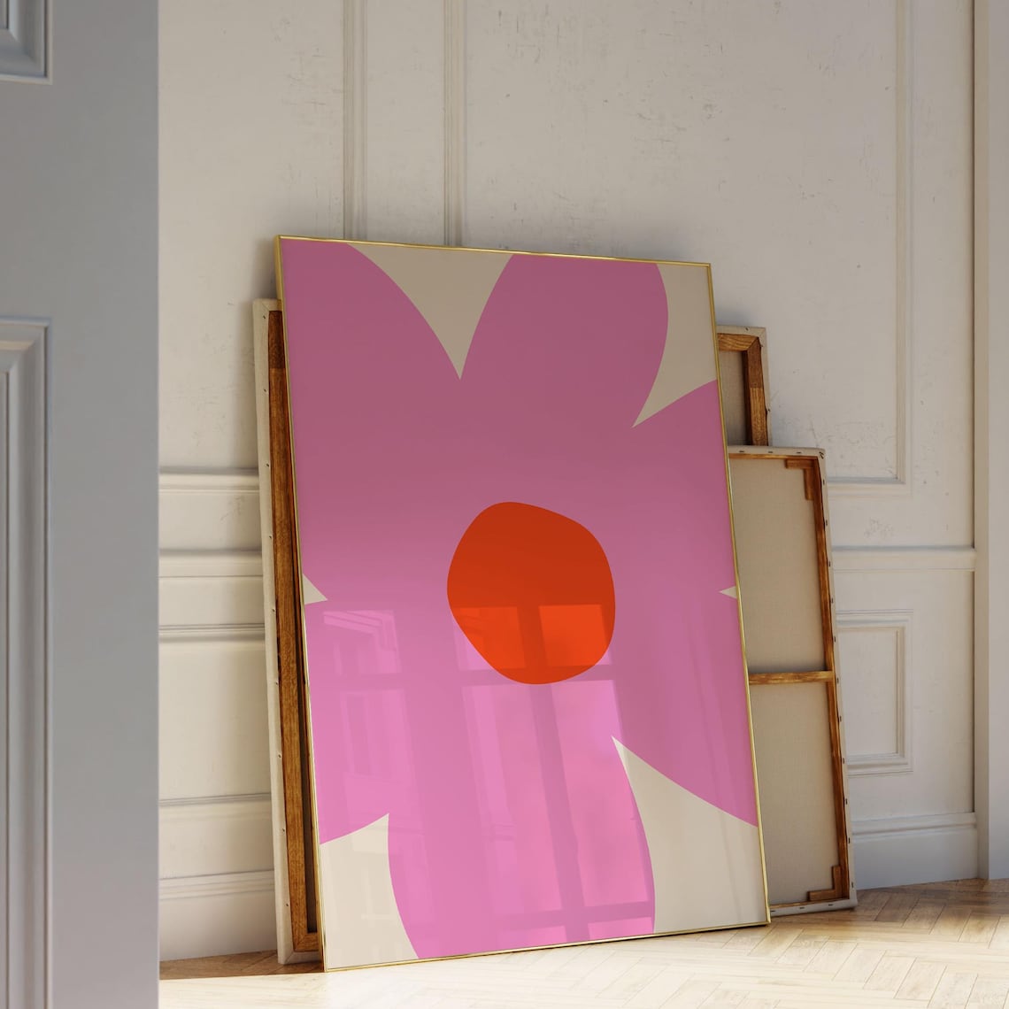 Oversized Abstract Pink Flower Orange Center Minimalist Modern Poster