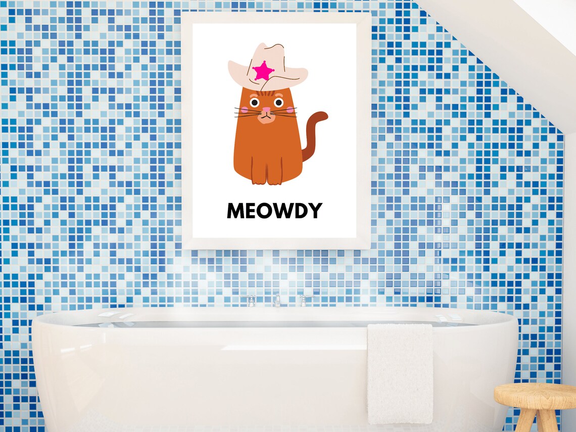Meowdy Cowboy Cat Pun Orange Cartoon Cat Western Hat Funny Poster