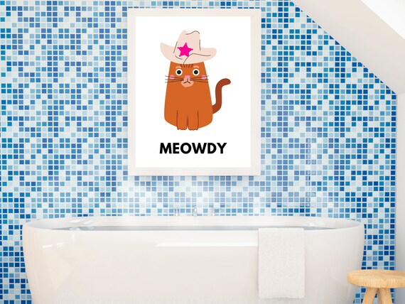 Meowdy Cowboy Cat Pun Orange Cartoon Cat Western Hat Funny Poster