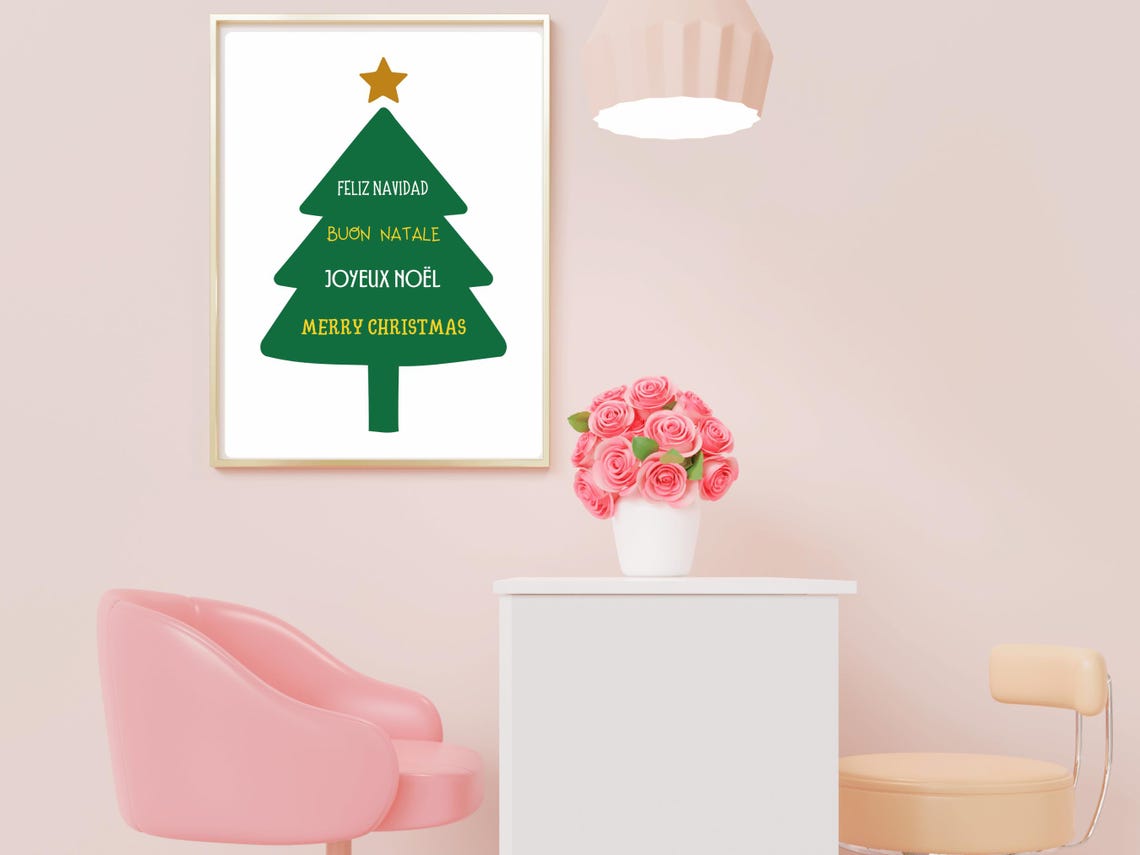Multilingual Merry Christmas Greetings Christmas Tree Poster
