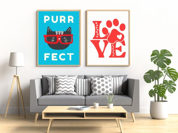 Red Pet Love Paw Print Instant Cat Love Dog Lover Wall Art Bold Typography Love Gift Idea Animal Lover Typography Poster