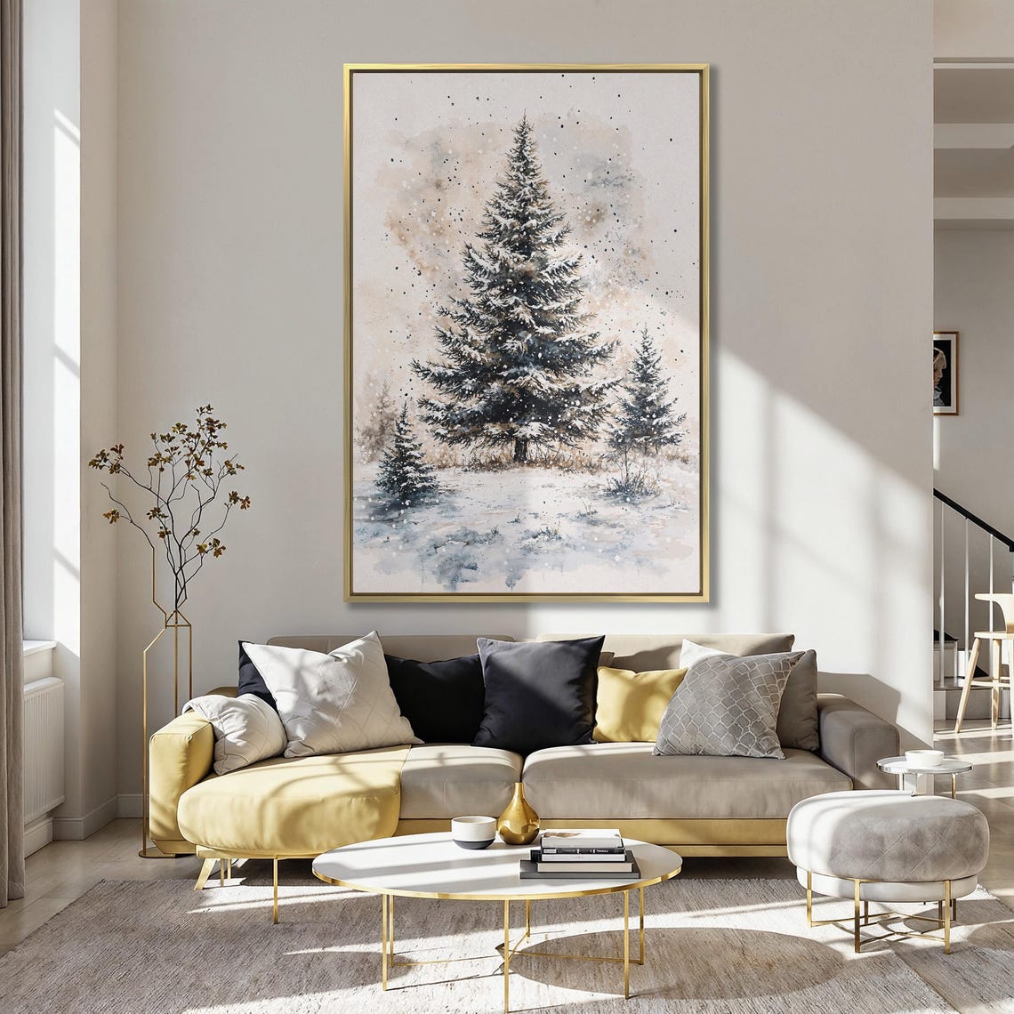 Snow Laden Pine Tree Watercolor Scene in Falling Snow Art Poster - Image 5