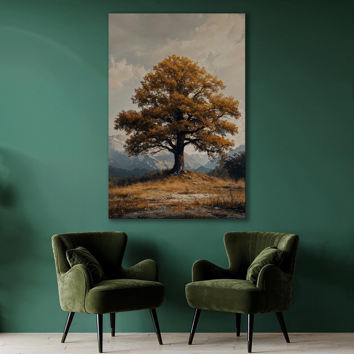 Majestic Autumn Oak Tree in Mountain Landscape Fall Season Poster - Image 3