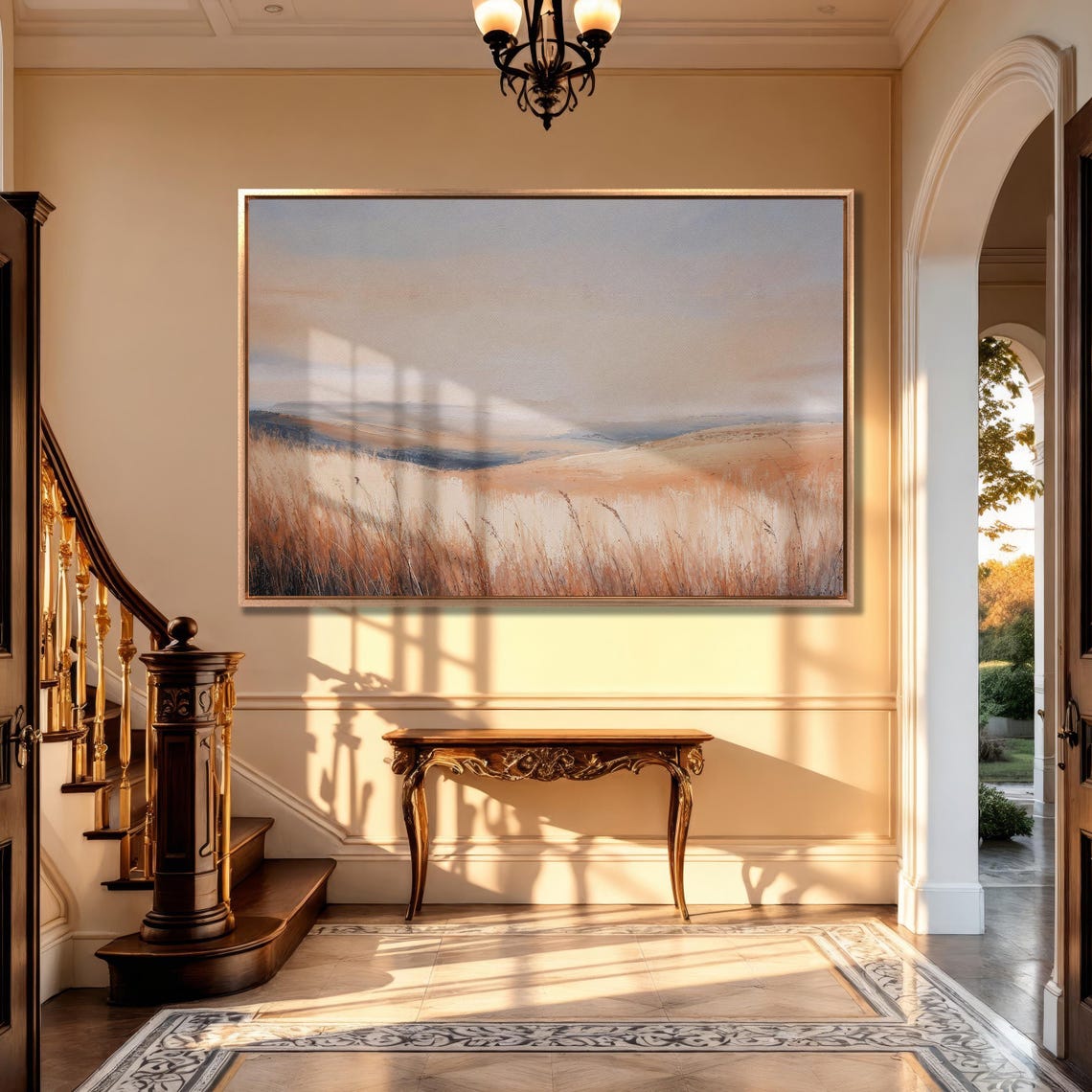 Minimalist Wheat Field in Terracotta and Cream Tones Art Poster - Image 5