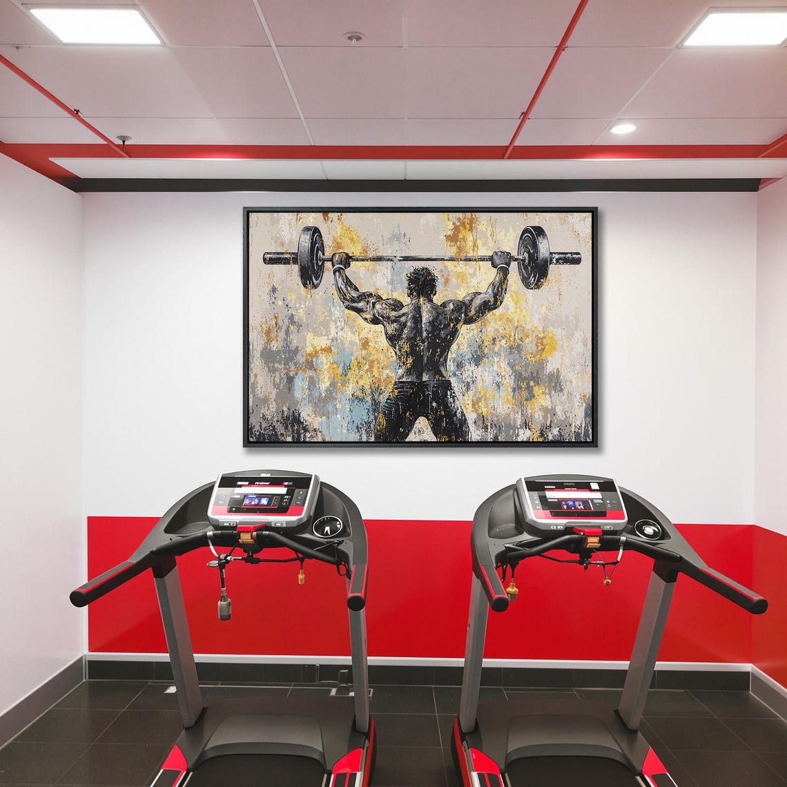 Strongman Lifting Barbell Overhead Back View Gold And Black Poster - Image 5