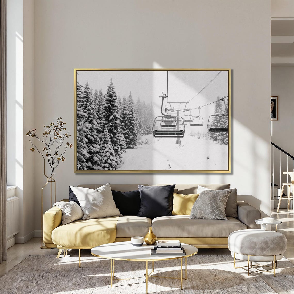Scenic Ski Lift Print Winter Cable Car Wall Art Snow Covered Spruce Trees Winter Large Wall Art Poster Ski Lodge Decor Skier Gift - Image 3