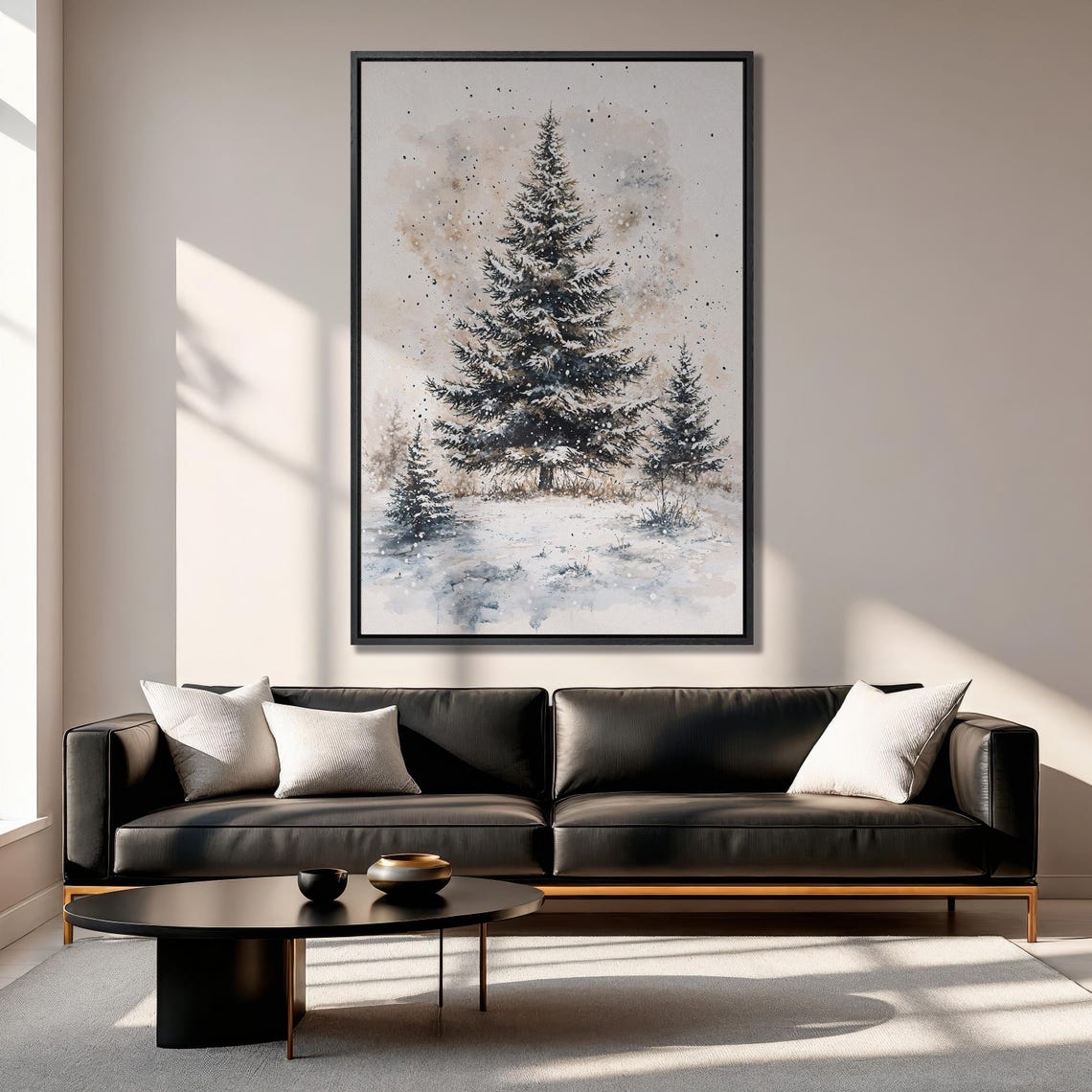 Snow Laden Pine Tree Watercolor Scene in Falling Snow Art Poster - Image 6