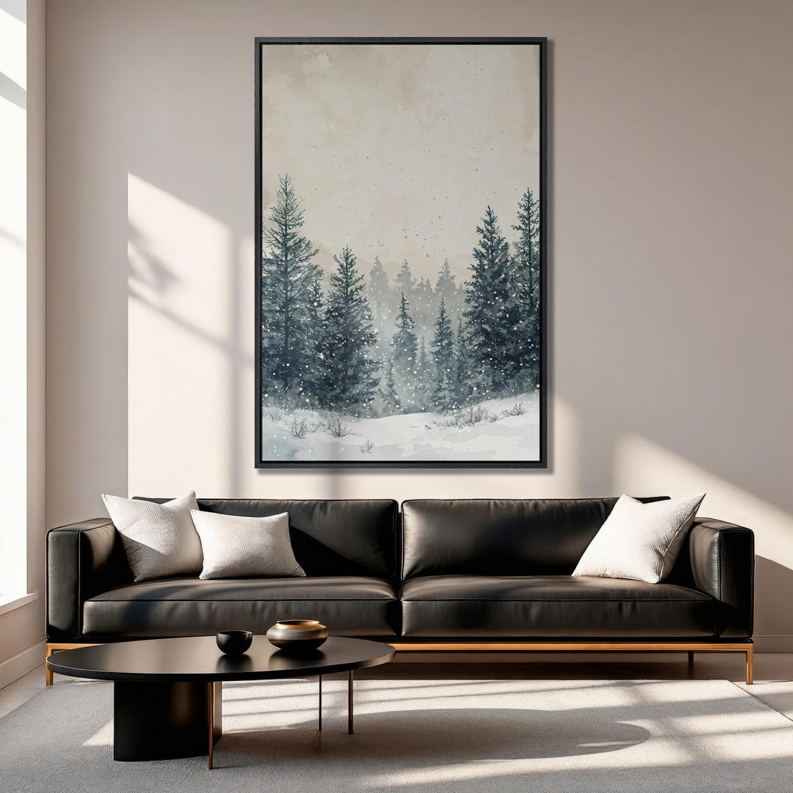 Snowy Pine Forest Fading in Soft Winter Fog Watercolor Print - Image 6