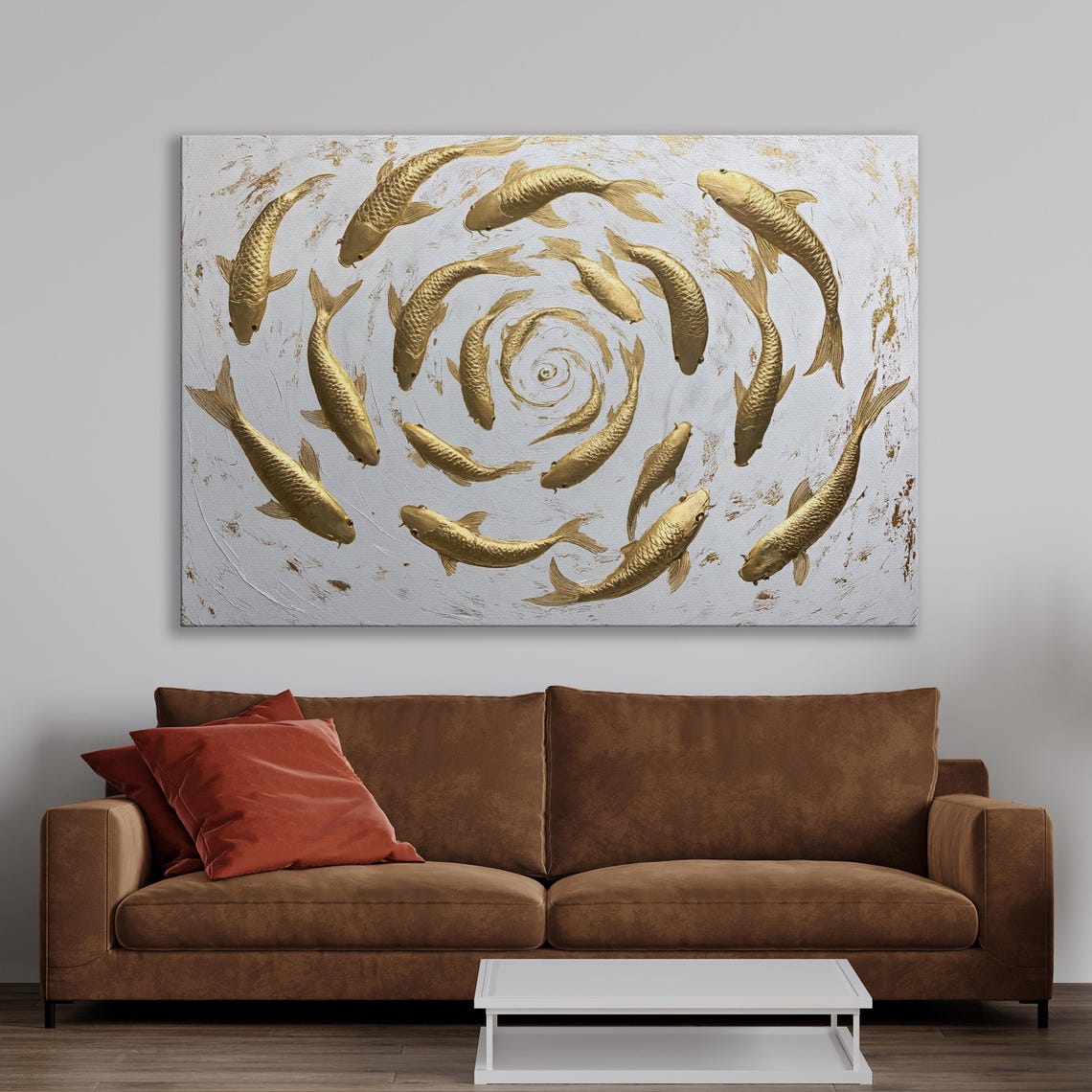 Shoal Of Golden Koi Fish Wall Art Japanese Carp Painting Print Elegant Wall Decor Zen Inspired Poster Absctract Artwork Ready To Hang - Image 3