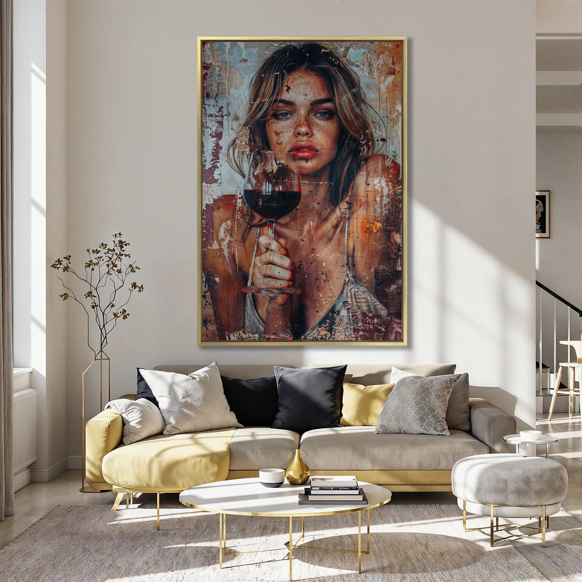 Sophisticated Woman Holding Red Wine Glass Abstract Portrait Poster - Image 5