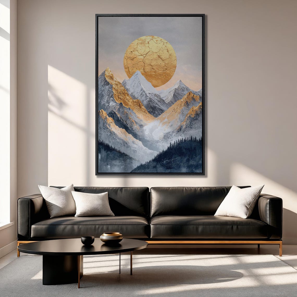 Golden Sun And Snowy Mountains Wall Art Surreal Landscape Painting Print Mountain Wall Decor Abstract Nature Art Poster Ready To Hang - Image 3