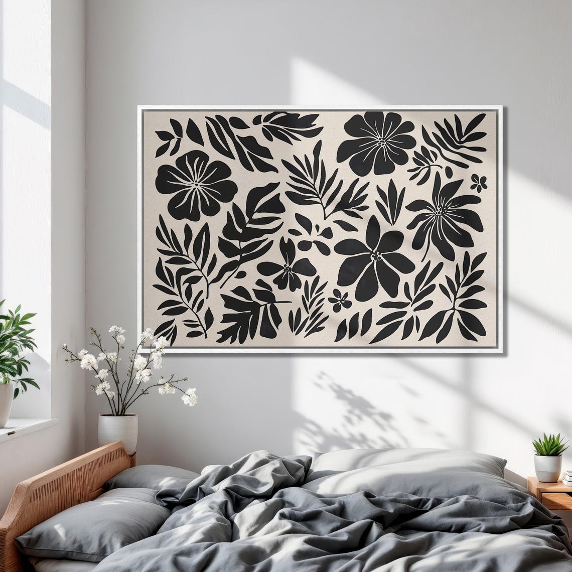 Bold Black Botanical Floral Pattern On A Beige Background Poster - Image 2