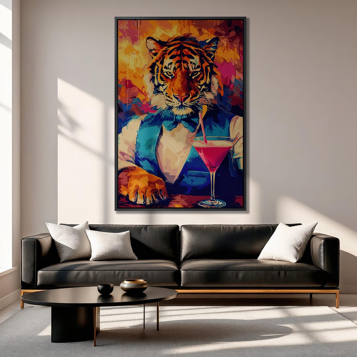Colorful Pop Art Tiger in a Suit With a Pink Cocktail Drink Poster - Image 5