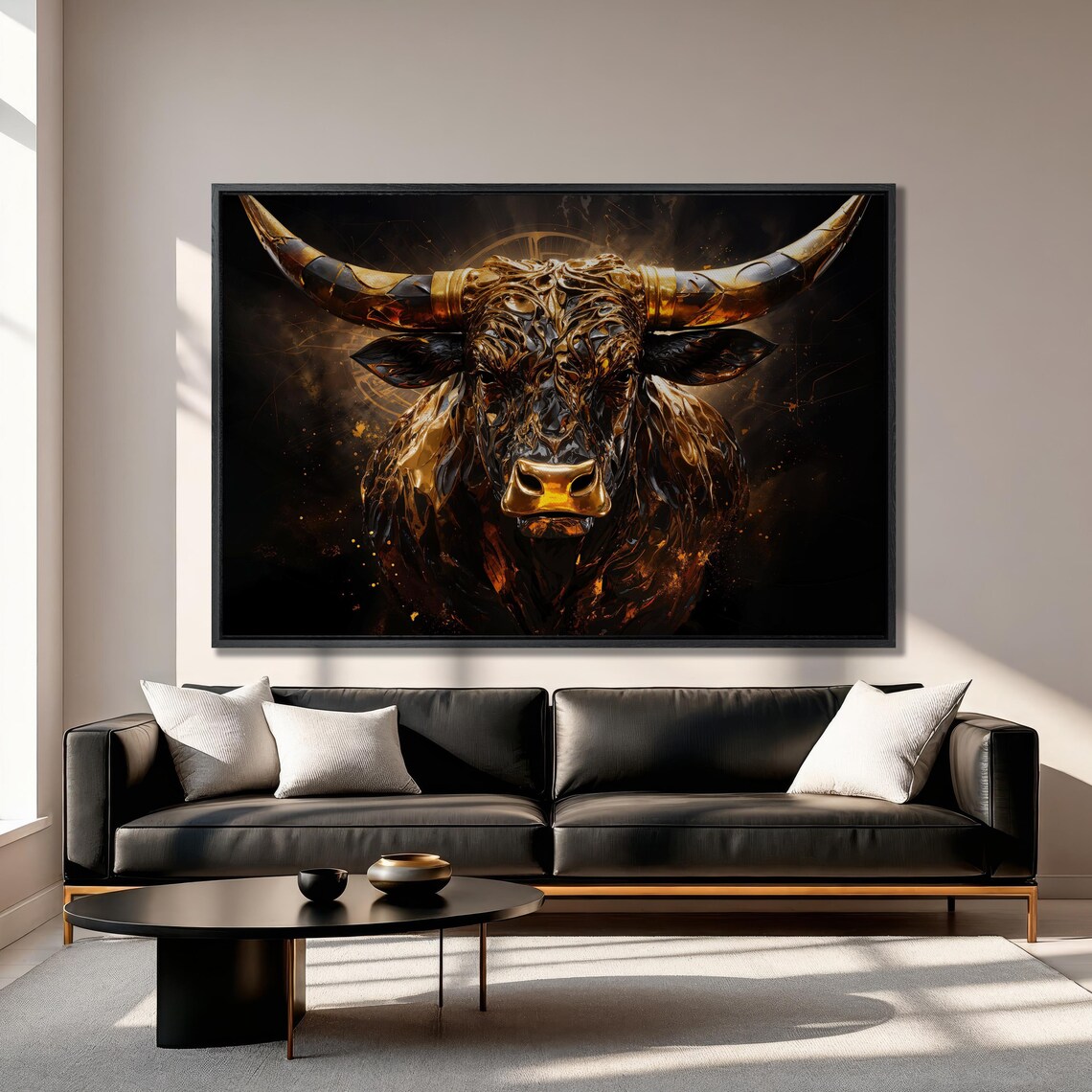 Golden Black Abstract Bull Head Fierce Animal Portrait Poster - Image 4