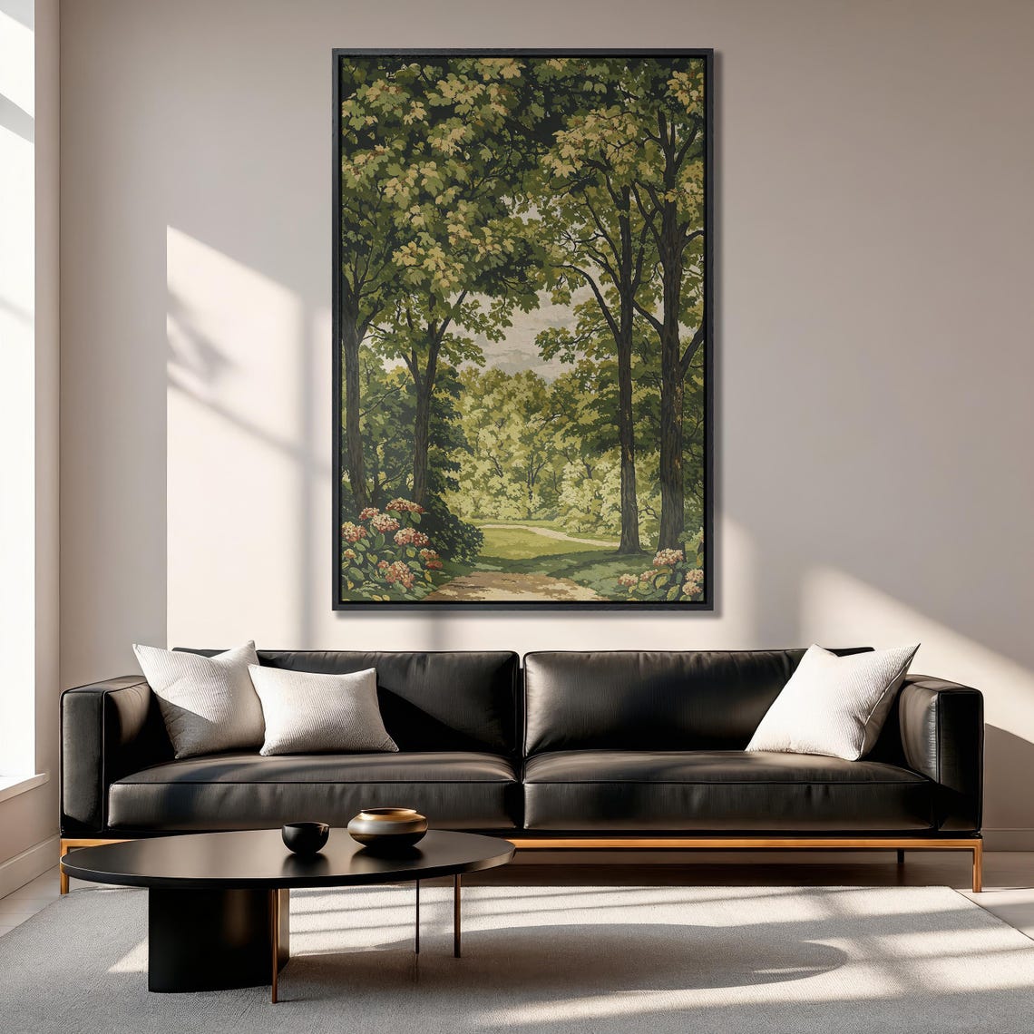 Peaceful Green Landscape Extra Large Framed Print Minimalist Nature Wall Art Tranquil Forest Trail Scene Decor Ready To Hang - Image 6