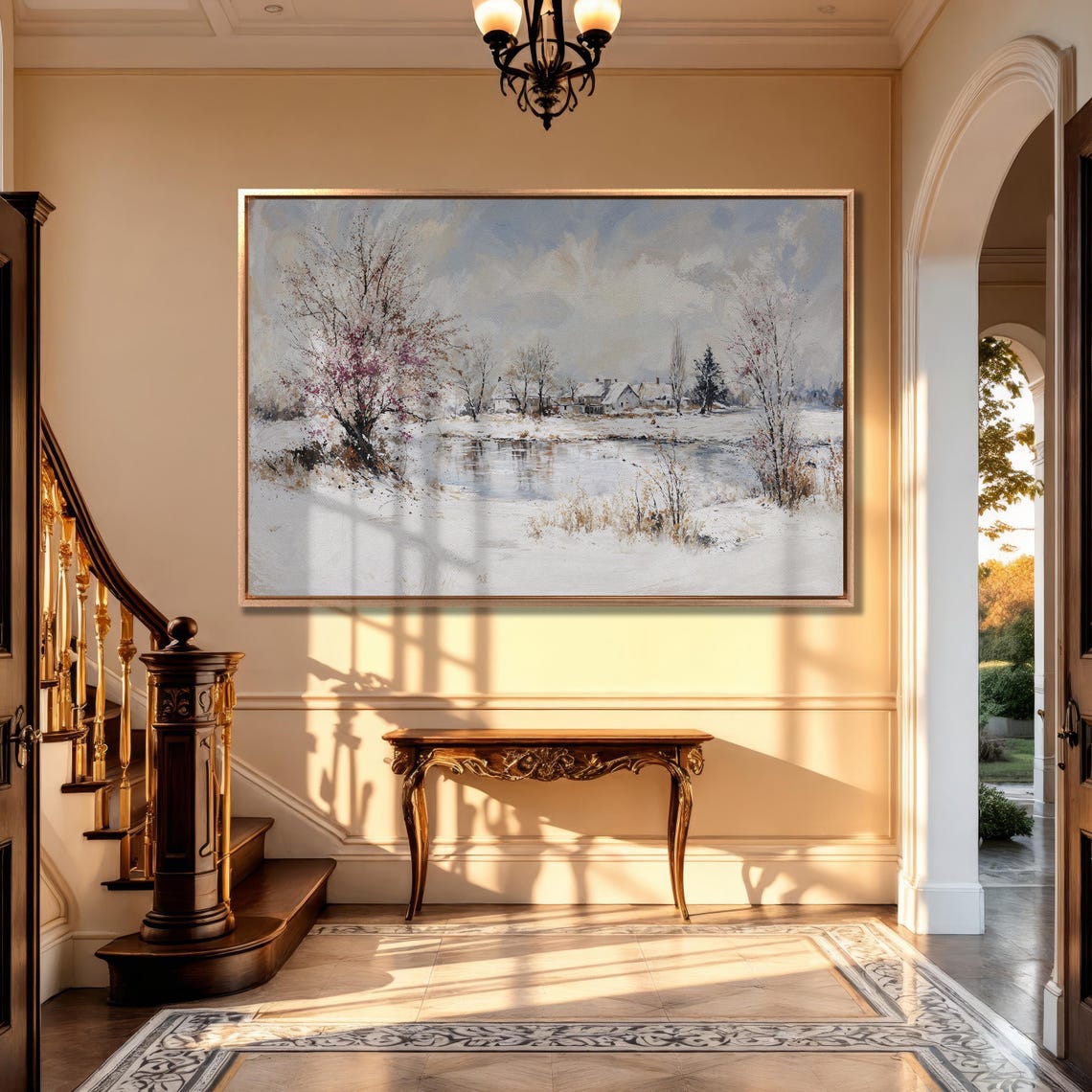 Winter Village By The Lake Framed Print Snowy Landscape With Cottages Scene Decor Winter Wonderland Wall Art Ready To Hang - Image 5