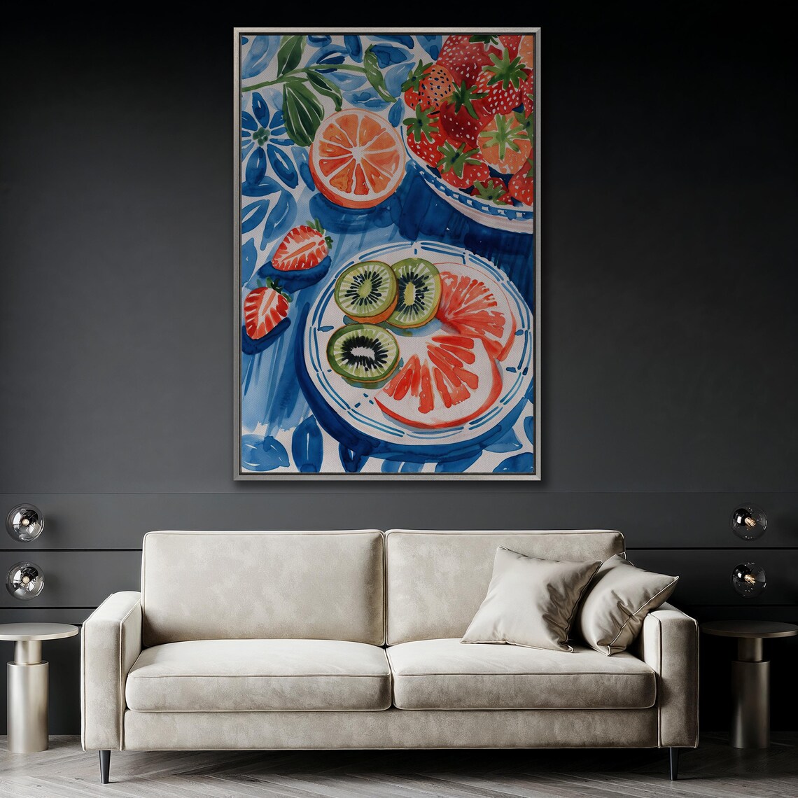Vivid Fruits On Plates Wall Art Colorful Fruity Delights Painting Print Bright Artwork Kitchen And Dining Room Decor Ready To Hang - Image 3