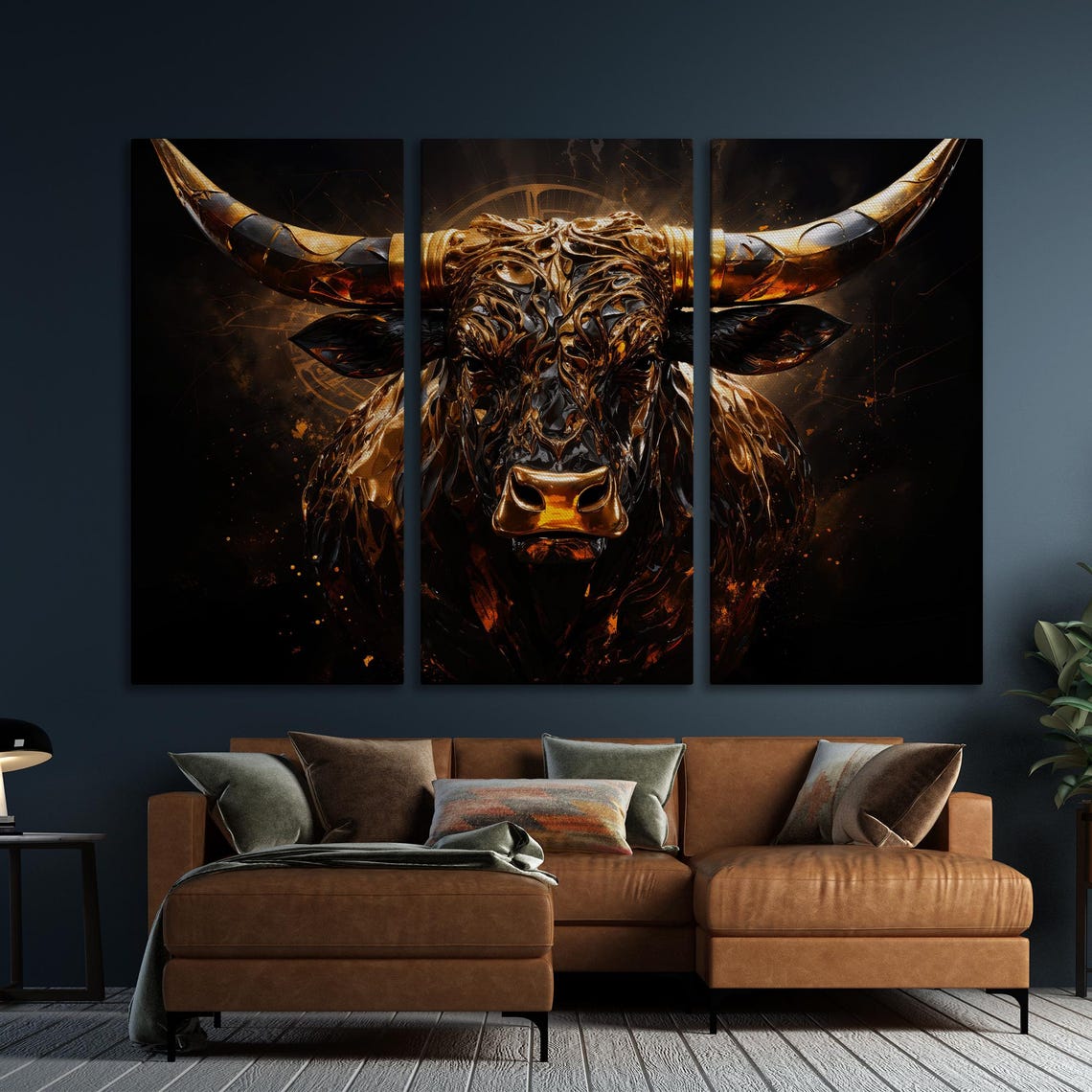 Golden Black Abstract Bull Head Fierce Animal Portrait Poster - Image 5