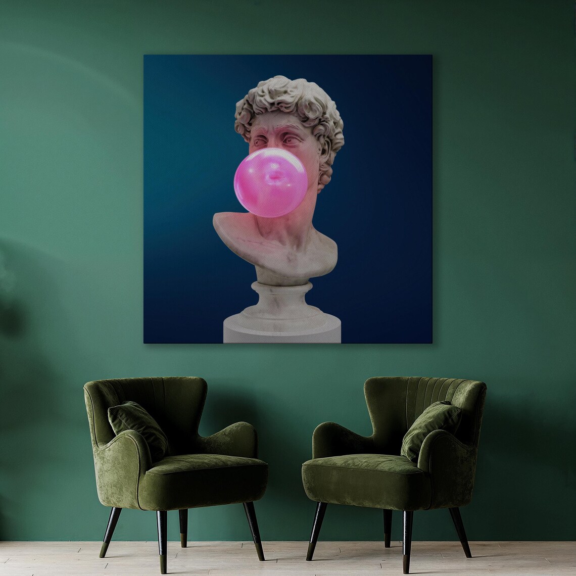 Bust Sculpture Blowing Bubble Gum, Pop Art Poster - Image 2