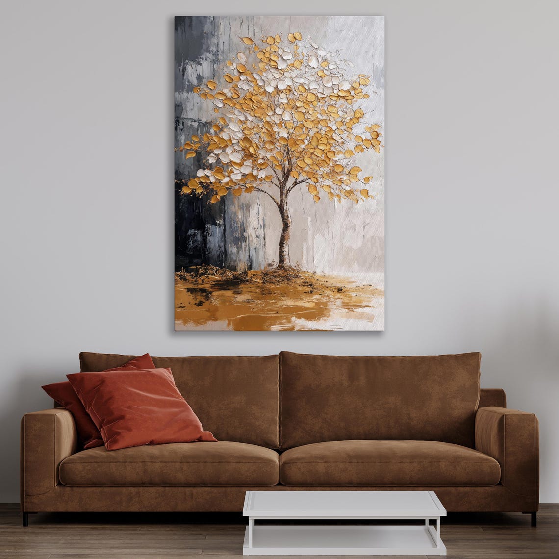Gold and Silver Leaf Tree Abstract Nature Painting Poster Art - Image 3