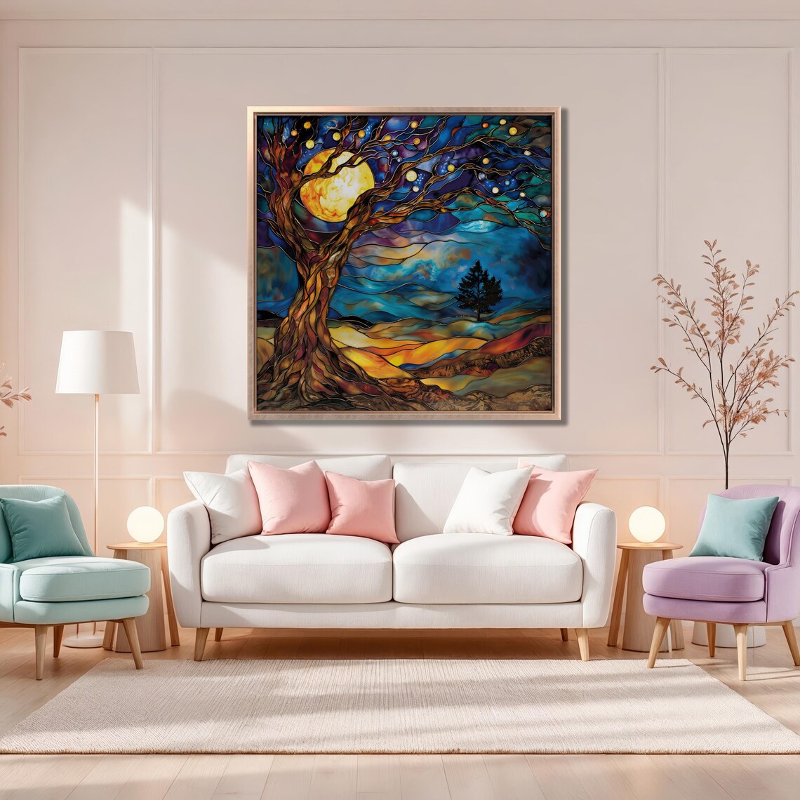 Tree of Life Moon Poster, Abstract Modern Landscape - Image 2