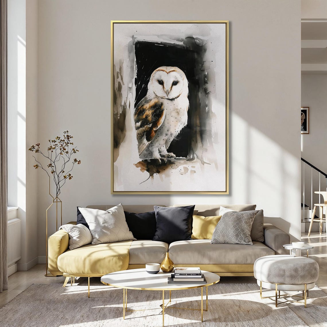 Barn Owl Watercolor Portrait Peering from Dark Hollow Art Poster - Image 3