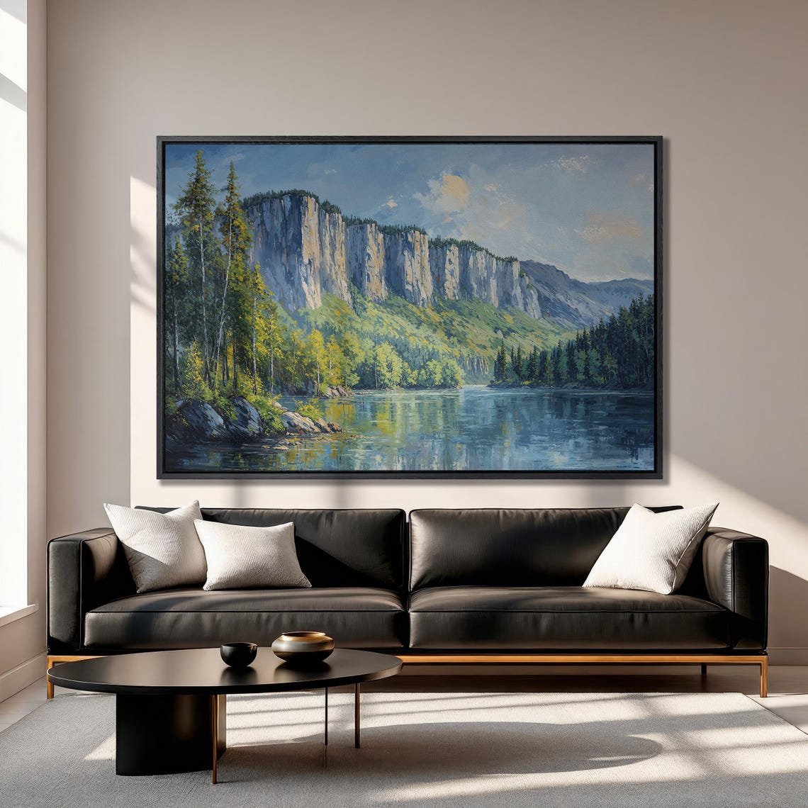 Panoramic Green Forest Extra Large Framed Print Mountain Lake Wall Art Nature Beauty Landscape Wall Decor Ready To Hang - Image 3