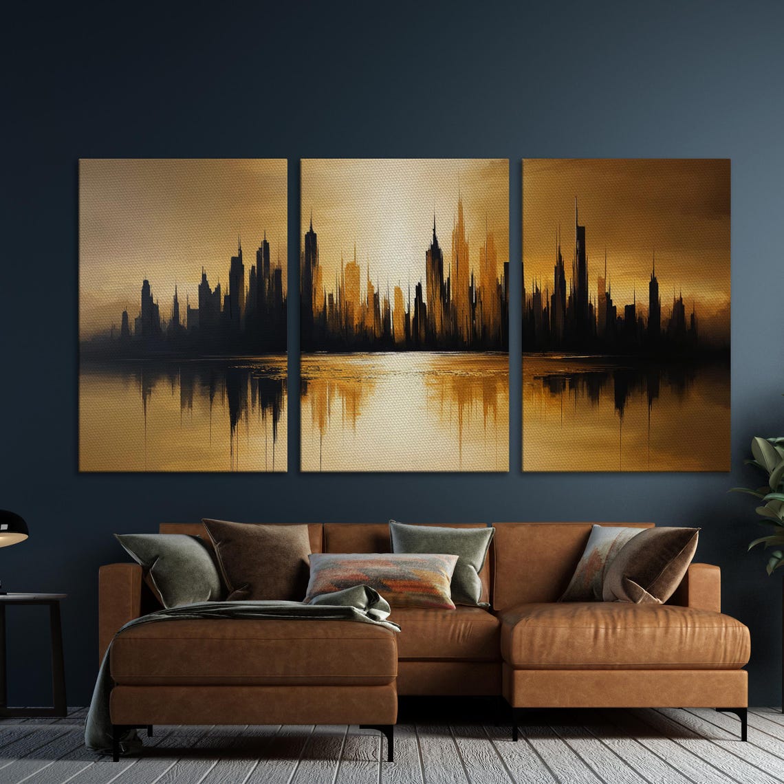 City Skyline Reflection In Golden Water Abstract Cityscape Poster - Image 5