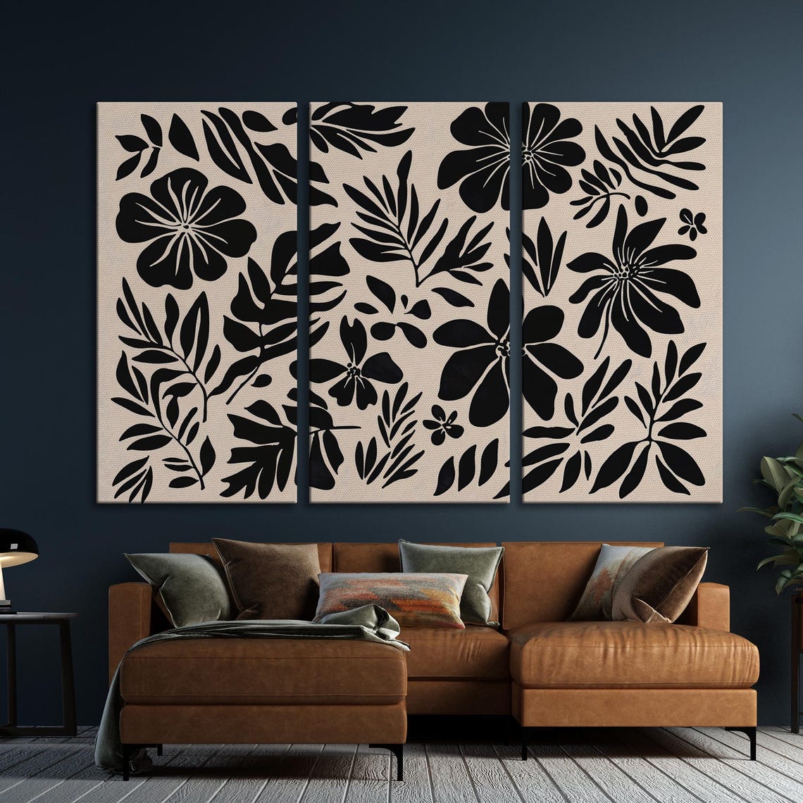 Bold Black Botanical Floral Pattern On A Beige Background Poster - Image 6