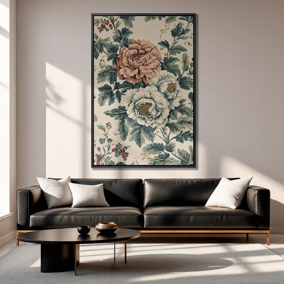 Dusty Rose Peonies With Cream Blooms Morris Style Floral Print - Image 6