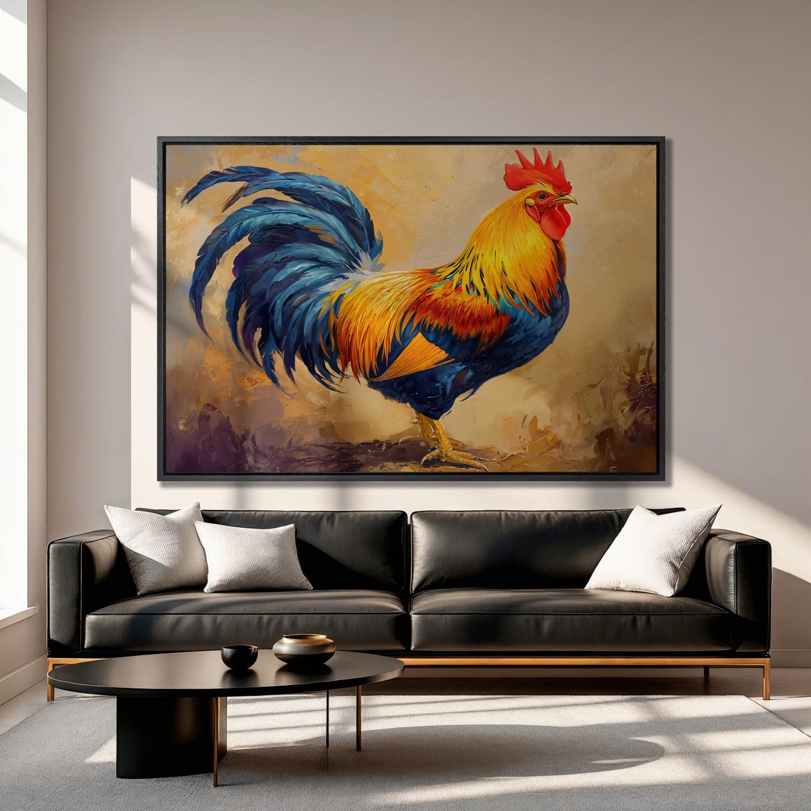 Colorful Rooster Portrait With Golden Blue Feathers Farm Art Poster - Image 2